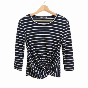 Sugarlips XS Navy Blue & White Striped Nautical Front Tie 3/4 Sleeve Top Size XS